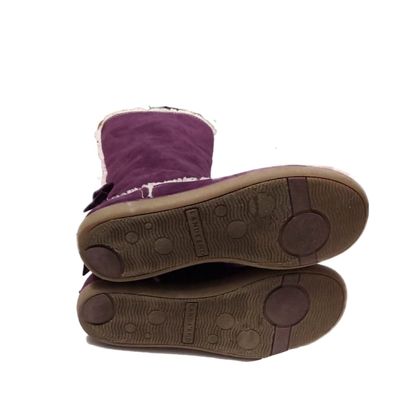 Lands End Kids Girls Purple Suede Zip Flat Heel Bow Tall Boots Size 5 - Picture 6 of 7